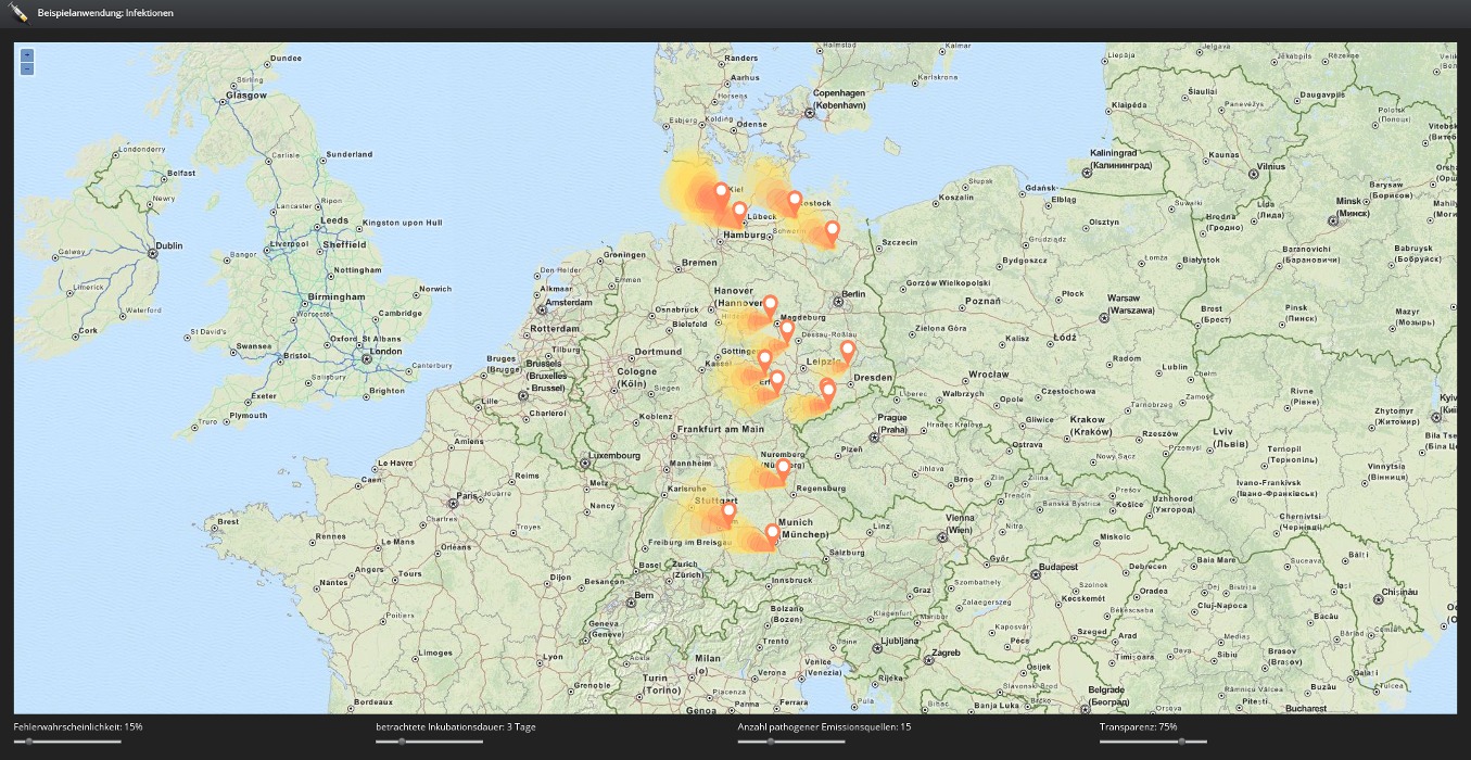 Screenshot of the demo application „Sources of Infection - Spreading of Aerosols“